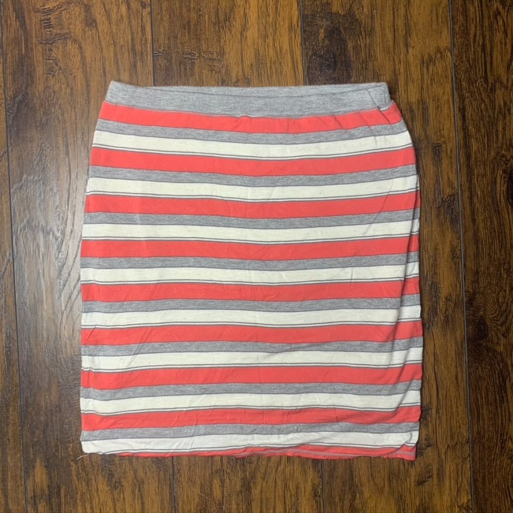 Max Studio Striped Pencil Skirt, Medium, Salmon, gray, white, w/slip liner, Med